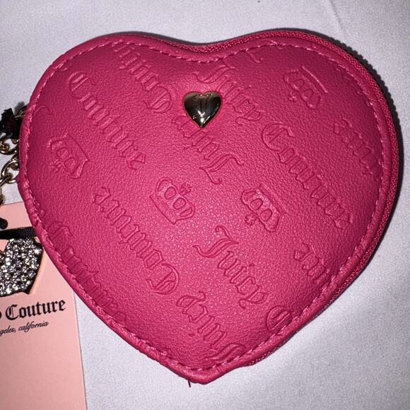 Juicy Couture Not Your Babe Heart Zip Around Wallet Wristlet Pink Flash NEW - Picture 2 of 7
